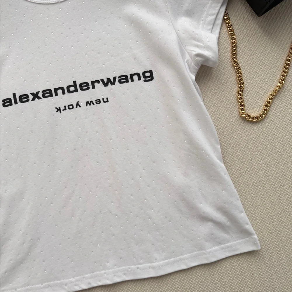 Alexander Wang White Tee with Black Logo - Picture 5 of 6